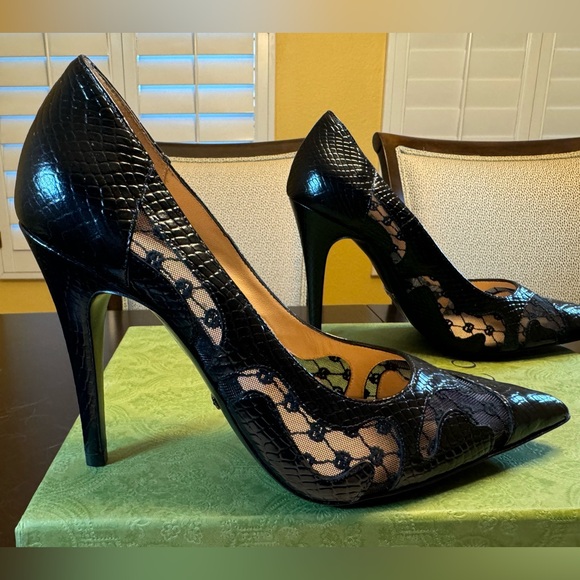 New Gucci Calf Leather Python Print GG Logo High Heels Shoes Size 37 / US 7 - Picture 9 of 16